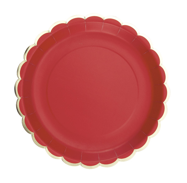 23cm Plates with Gold Rim - Red Tim e Puce