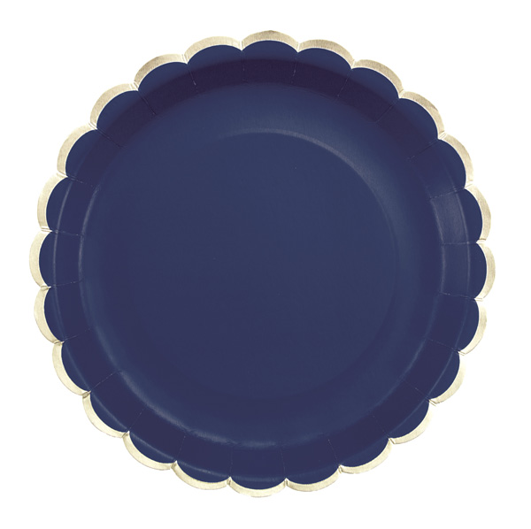 23cm Plates with Gold Rim - Navy Blue Tim e Puce