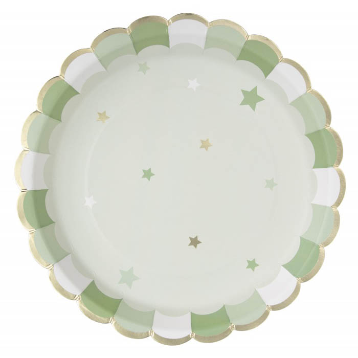 23cm Plates with Gold Rim - Macaroon Green Tim e Puce