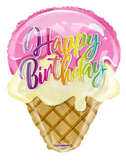 18" Happy Birthday Ice Cream Foil Balloon with Cone Kaleidoscope