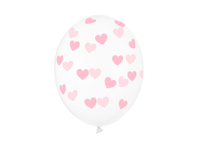 Balões Látex Impressos Corações - Rosa Bebé