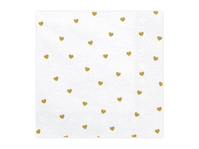 White Napkins with Gold Hearts