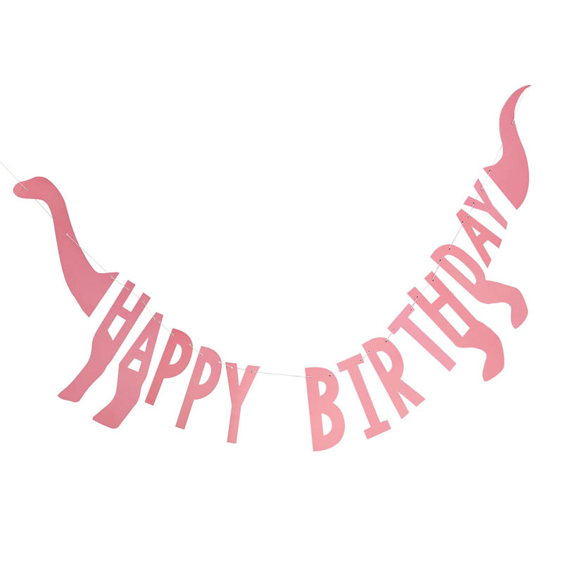 Guirnalda de happy birthday de dinosaurio rosa
