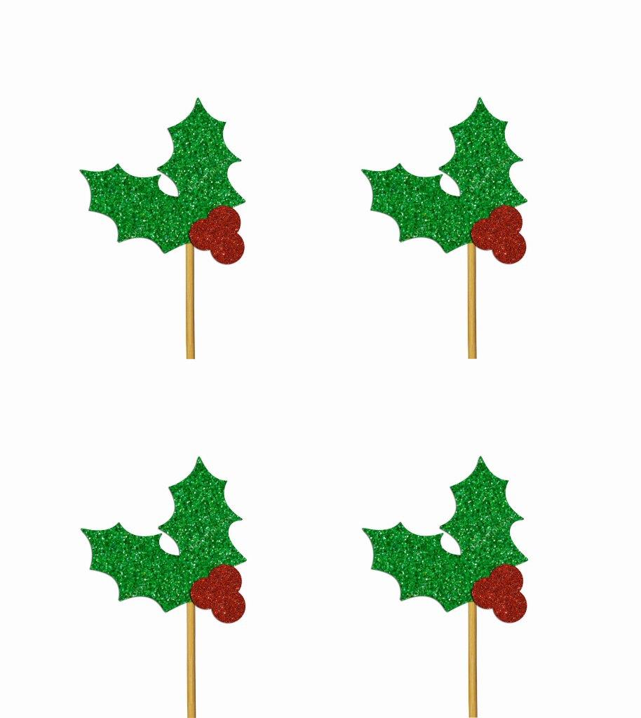 Glitter Holly Leaf CupCake Toppers Anniversary House