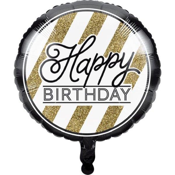 18" Black & Gold Happy Birthday Foil Balloon
