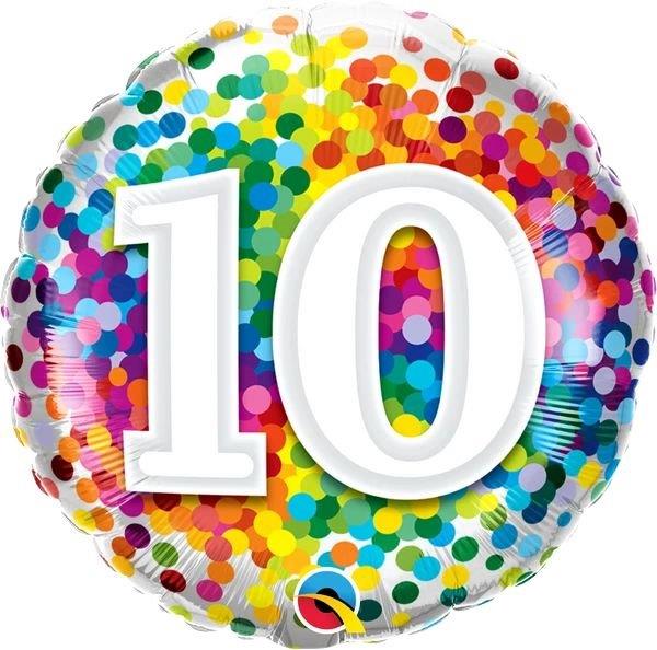 Foil Balloon 18" 10 Years Rainbow Confetti Qualatex