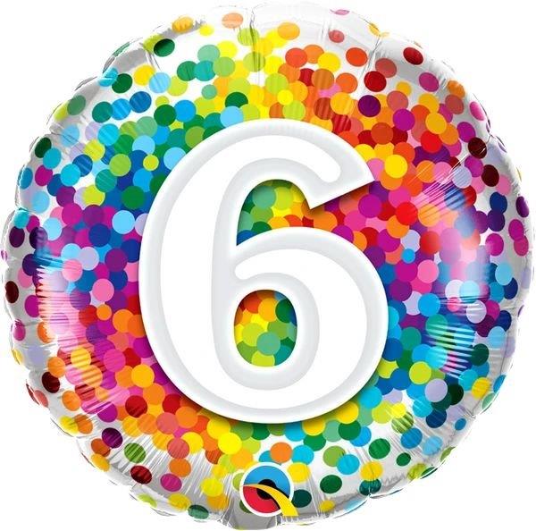 Foil Balloon 18" 6 Years Rainbow Confetti Qualatex