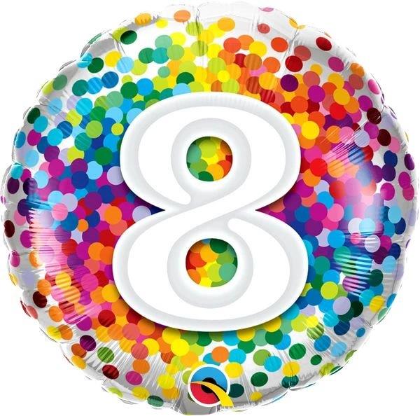 Foil Balloon 18" 8 Years Rainbow Confetti Qualatex