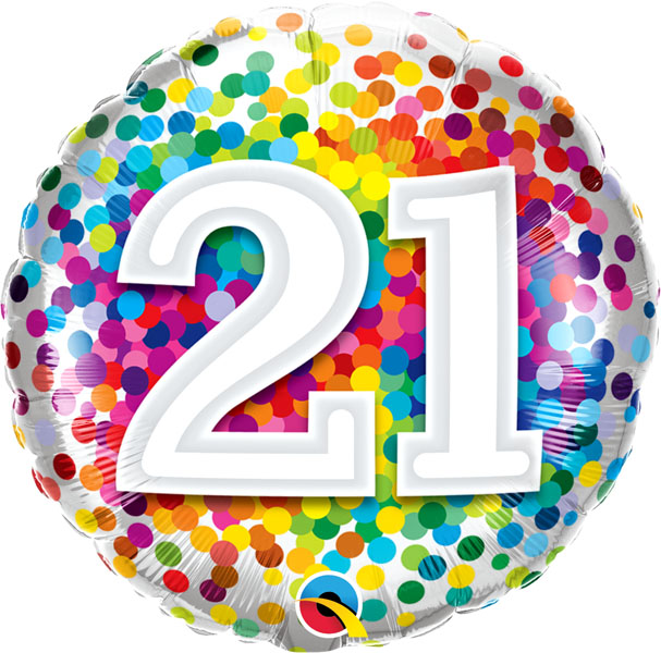Balão Foil 18" 21 Anos Rainbow Confetti Qualatex