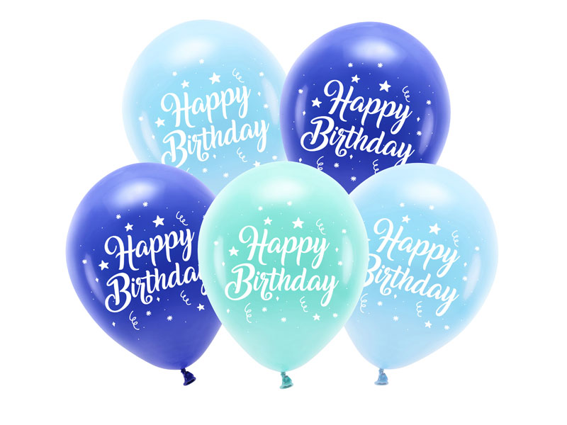 Happy Birthday Mix Blue Latex Balloons PartyDeco