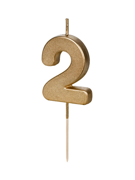 Gold Birthday Party Candle Number nº2 PartyDeco