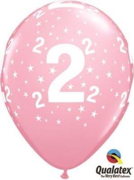6 Balões impressos Aniversário nº2 - Rosa Qualatex