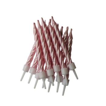 Striped Candles with Holder - Pink