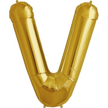 34" Letter V Foil Balloon - Gold