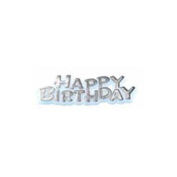 Happy Birthday Cake Decoration - Silver