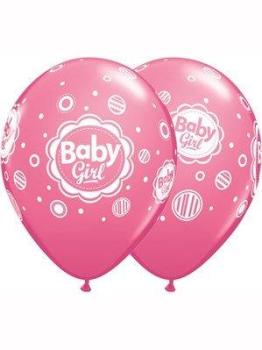6 11" printed Baby Girl balloons - Rose Qualatex
