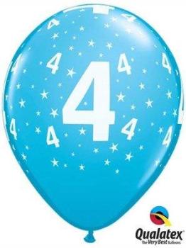6 printed balloons Birthday nº4 - Pale Blue Qualatex