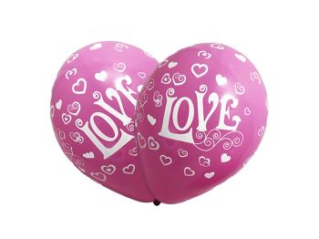 Saco de 10 Balões Impressos "Love" - Rosa