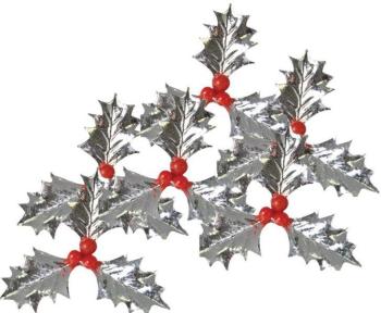 5 Holly Cake Decorations  Silver