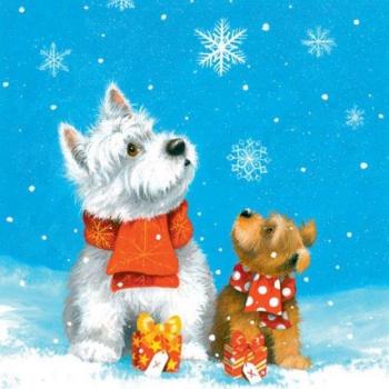 Christmas Napkins - 2 Dogs in the Snow - 20 units