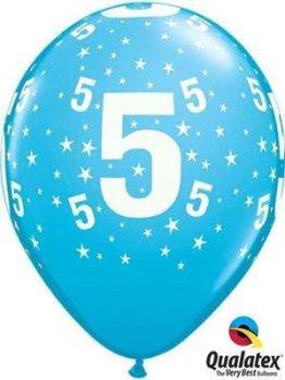 6 printed balloons Birthday nº5 - Pale Blue Qualatex
