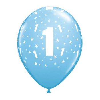 6 printed balloons Birthday nº1 - Pale Blue Qualatex