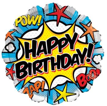 18" Happy Birthday Comic Foil Balloon Kaleidoscope