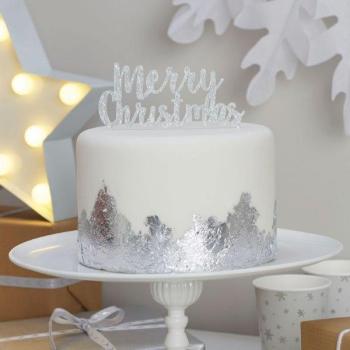 Merry Christmas Cake Topper - Silver