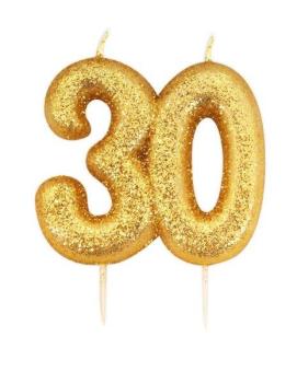 Vela Glitter 30 - Ouro Anniversary House