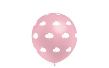 Bag of 10 Balloons 32cm Printed "White Clouds" - Baby Pink
