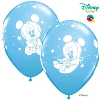 6 Disney Mickey Baby Balloons - Pale Blue Qualatex