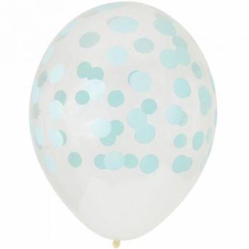 5 Confetti Printed Latex Balloons - Aqua