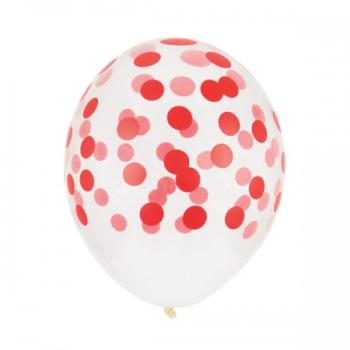 5 Confetti Printed Latex Balloons - Red