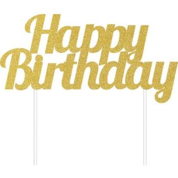 Glitter Happy Birthday Cake Topper - Gold Creative Converting