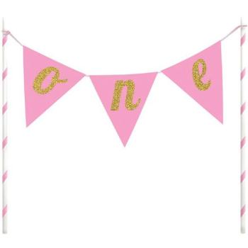 "One" Wreath Cake Topper - Pink Creative Converting