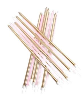 Tall Candles with Holder - Pink Mix