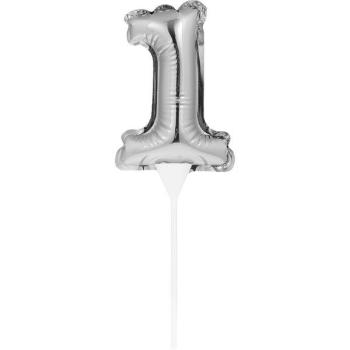 Topo de Bolo Mini Balão Foil nº 1 - Prata