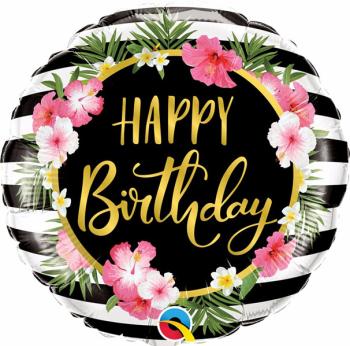 18" Happy Birthday Hibiscus Foil Balloon Qualatex