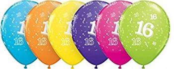 6 Balloons 11" Birthday 16 Qualatex