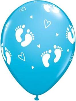 6 Balões 11" Impressos Baby Footprints - Azul Qualatex