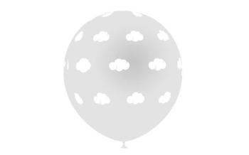 Saco de 10 Balões 32cm Impressos "Nuvens Brancas" - Transpar