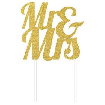 Topo de Bolo Glitter Mr & Mrs - Ouro