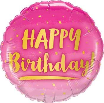 18" Happy Birthday Pink & Gold Foil Balloon