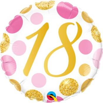 18" Pink & Gold Dots 18 Foil Balloon