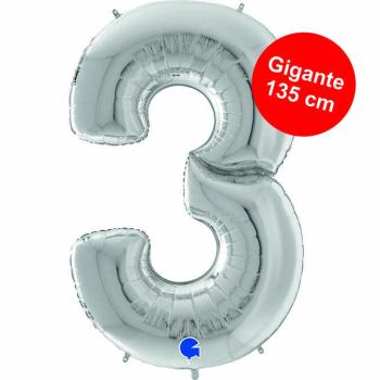 Balão Foil Gigante 64" nº 3 - Prata
