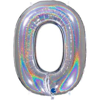 40" Foil Balloon nº 0 - Holographic Silver