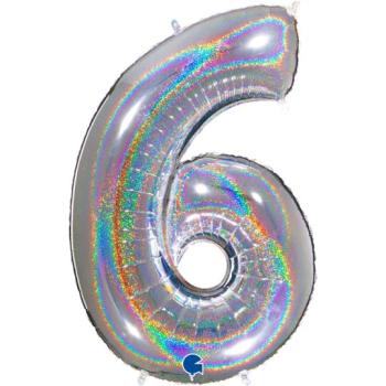 40" Foil Balloon nº 6 - Holographic Silver