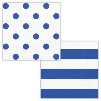 Small Polka Dots / Stripes Napkins - Cobalt Blue