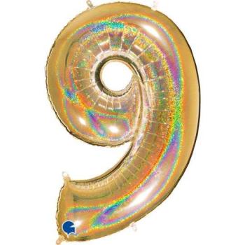 40" Foil Balloon nº 9 - Holographic Gold Grabo