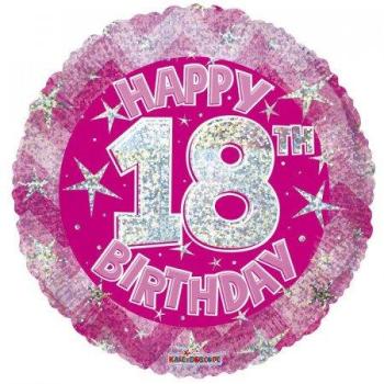 Balão Foil 18" Holográfico Happy 18 Birthday Rosa